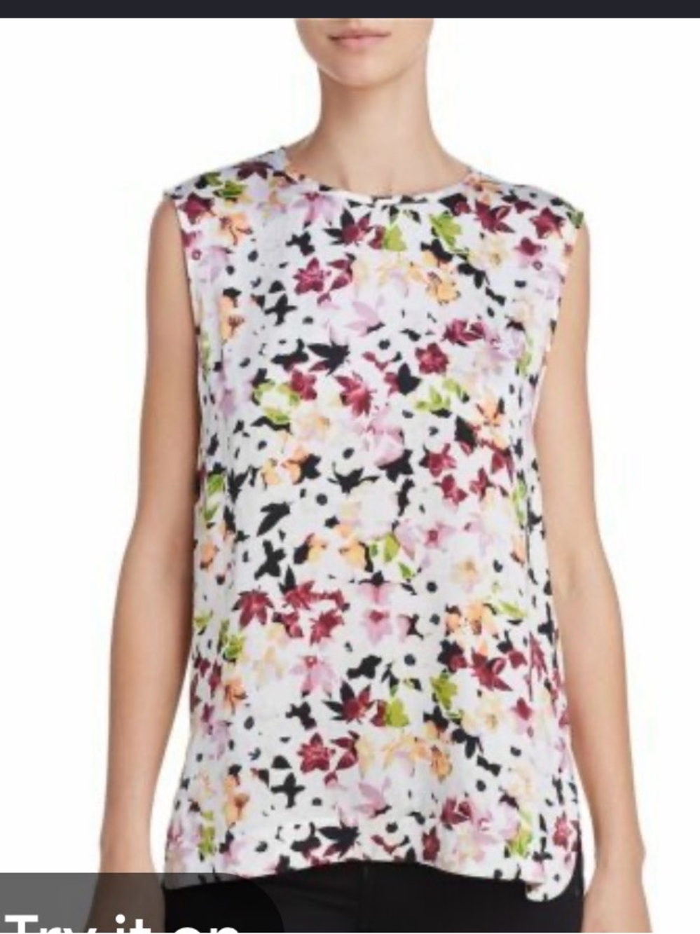 Equipment Floral Sleeveless Shell Top in White with Pink & Green Accents